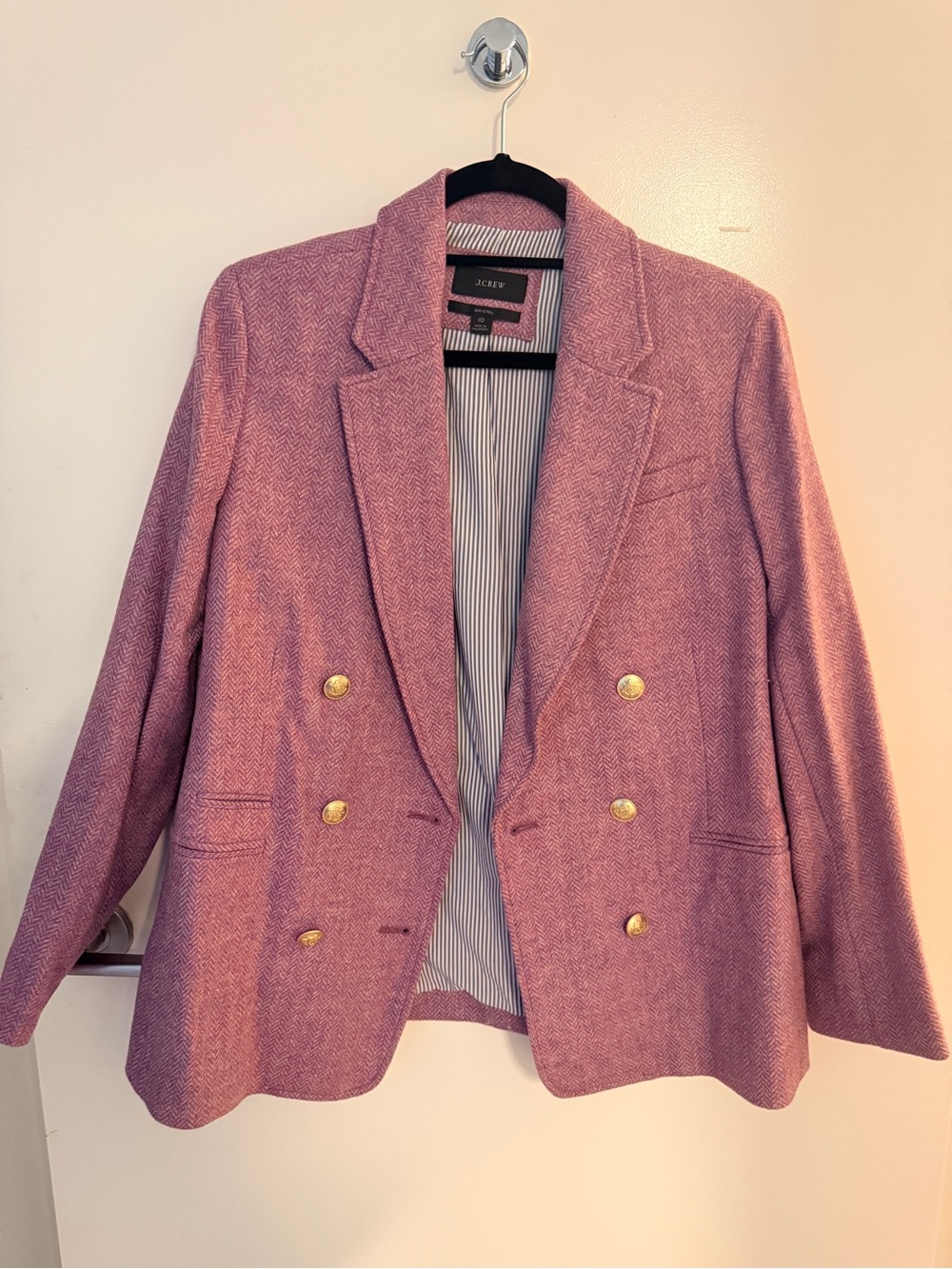 J.Crew Bristol Pink Herringbone Wool Blazer Gold Buttons 10